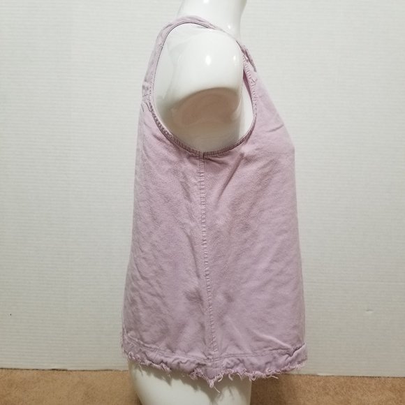 Free Heart top Large sleeveless shredded fringe raw hem keyhole tank twill boho - Picture 4 of 13